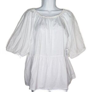 New Old Navy White Peasant Top Cotton 3/4 Sleeve Boho Back Cut Out NWT Sz L